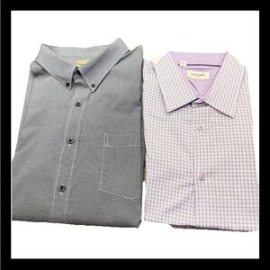 Duchamp Haggar Lavender Checkered Mens Button Down Shirt sz XXL Business Casual